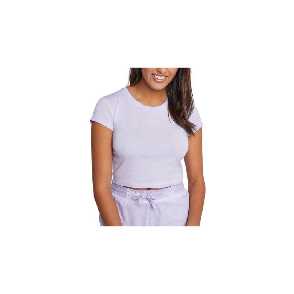 SUNDOWN BY SPLENDID Womens Crop Top Short Sleeve Crew Neck
